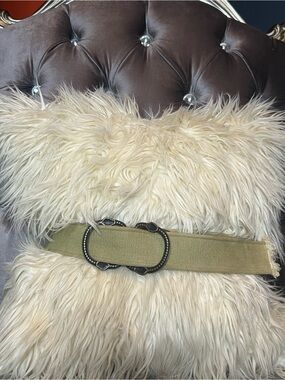 🪖 Olive Green Canvas & Elastic Utility Belt with Ornate Double Ring Buckle 🌿